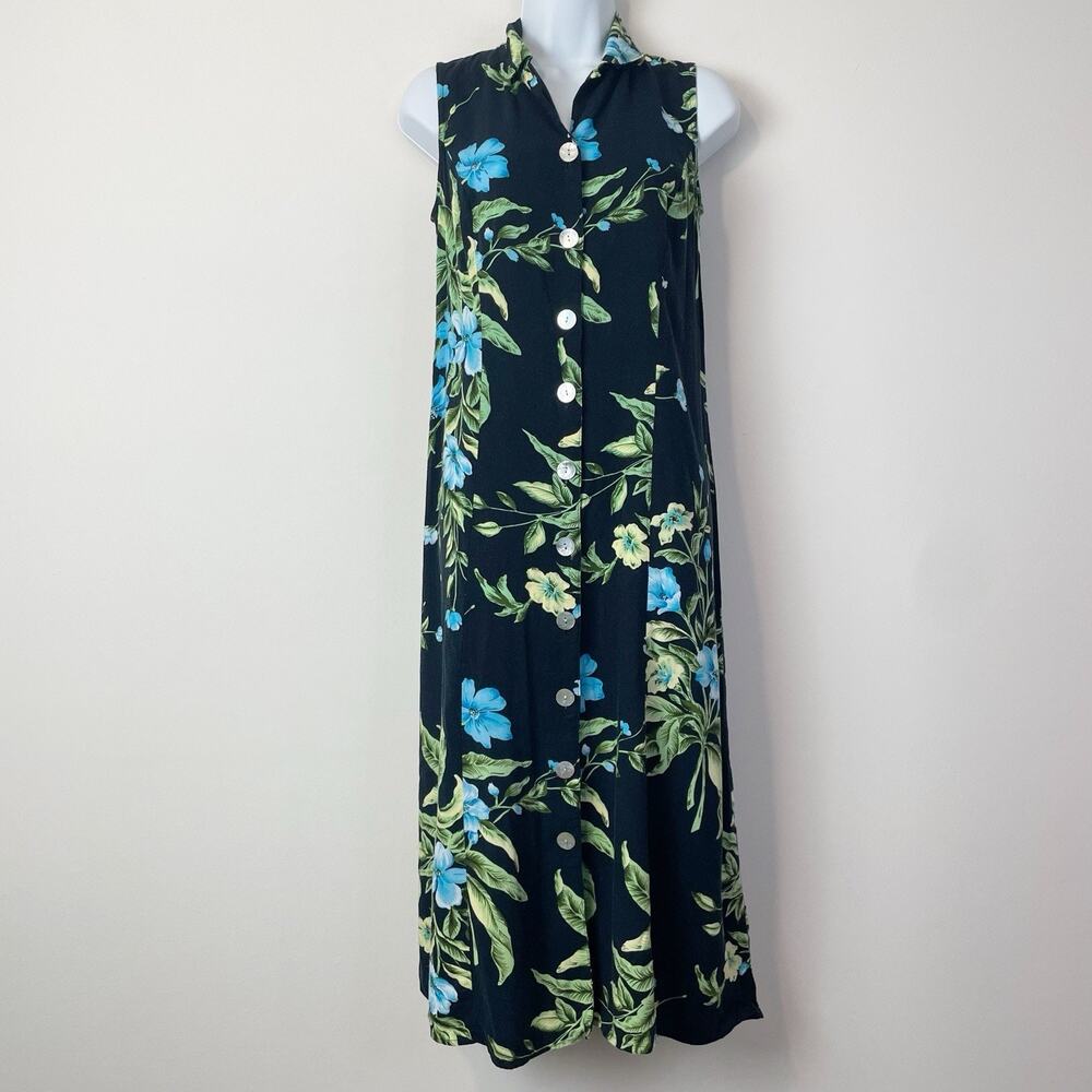 Vintage California Krush Floral Button Front Collared Open Back‎ Midi Dress 8P